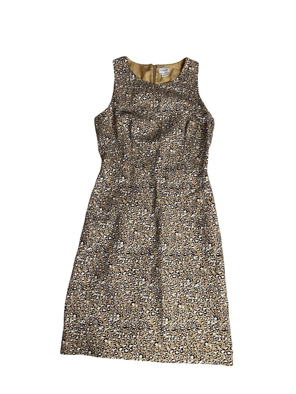 J Crew Factory Leopard Beige Basket Weave Cotton Sleeveless Sheath Dress Size 2